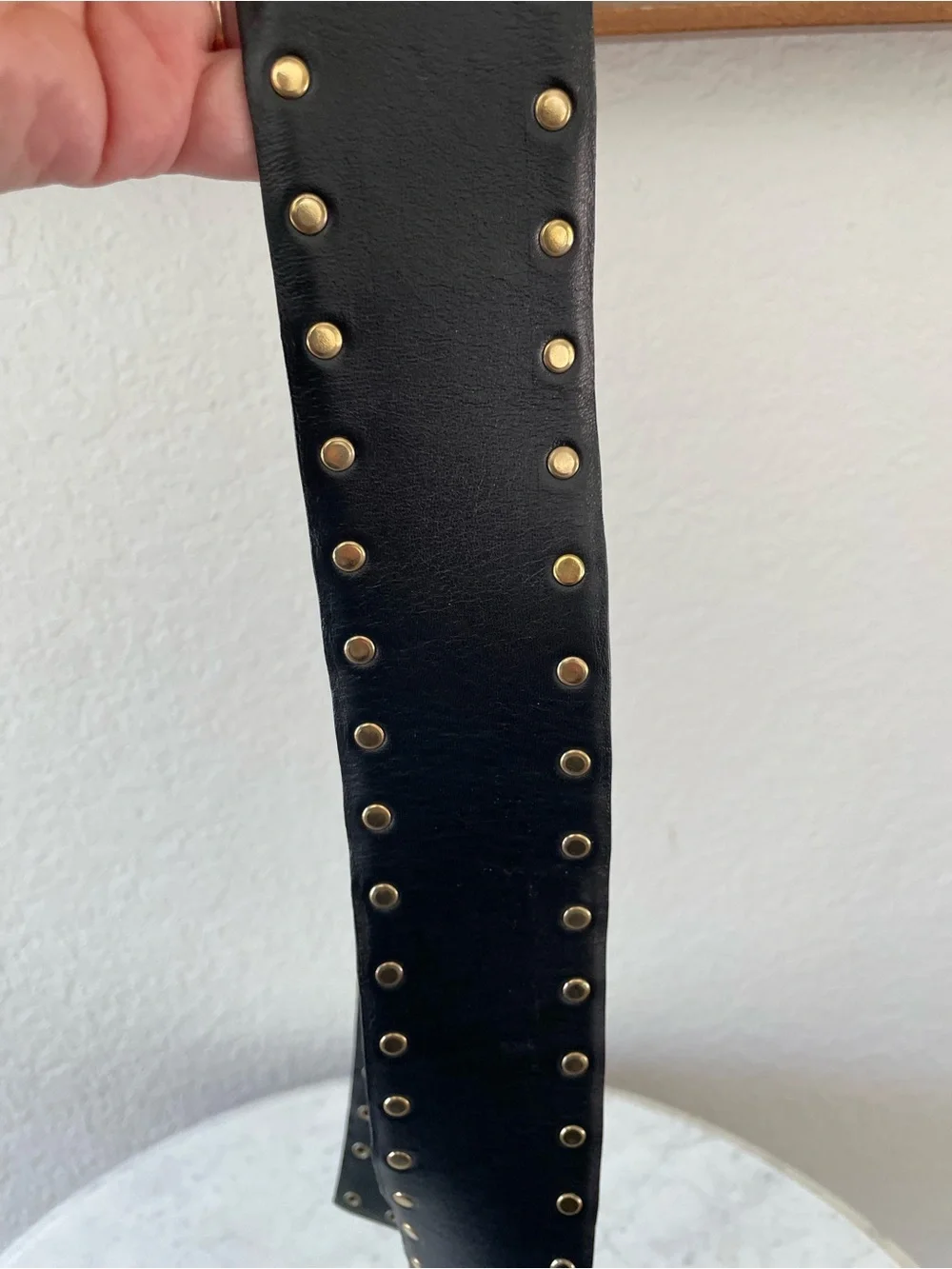 St. John Black Leather‎ Studded Belt Gold Hardware Minimalist Western Size 30